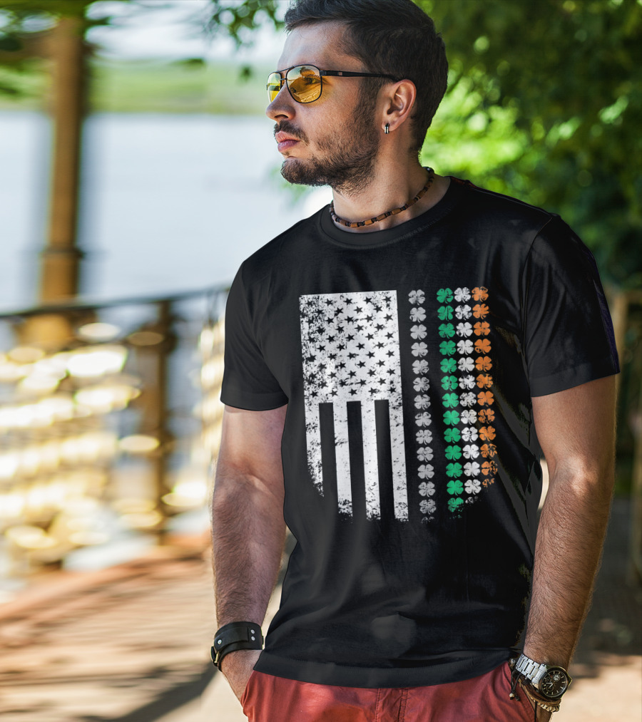 St Patricks Day Shamrock Flag Irish American T-Shirt