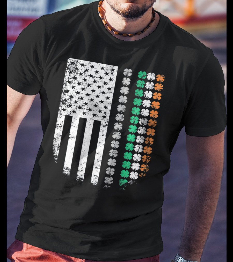 St Patricks Day Shamrock Flag Irish American T-Shirt