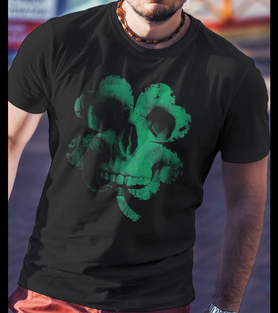 Shamrock Skull Irish Clover Skeleton T-Shirt