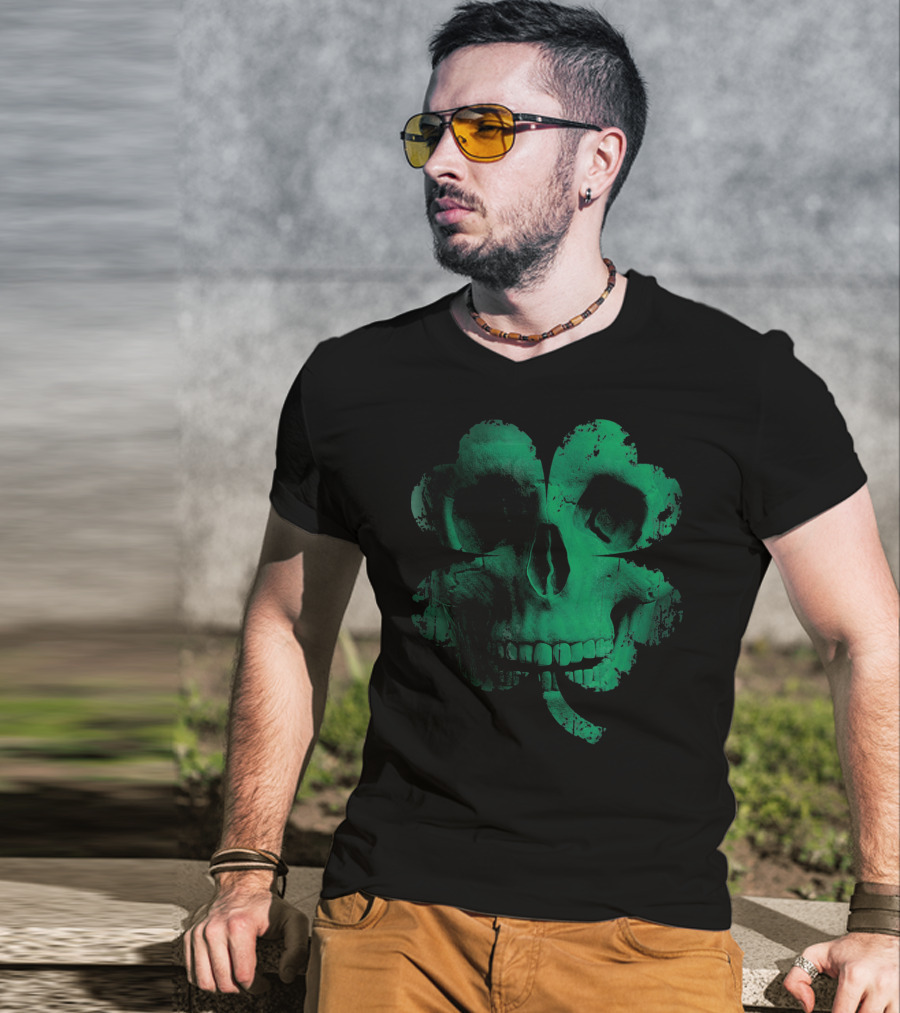 Shamrock Skull Irish Clover Skeleton T-Shirt