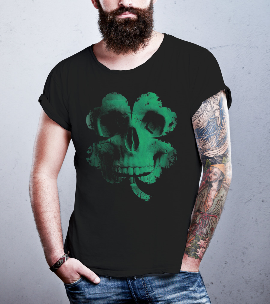 Shamrock Skull Irish Clover Skeleton T-Shirt