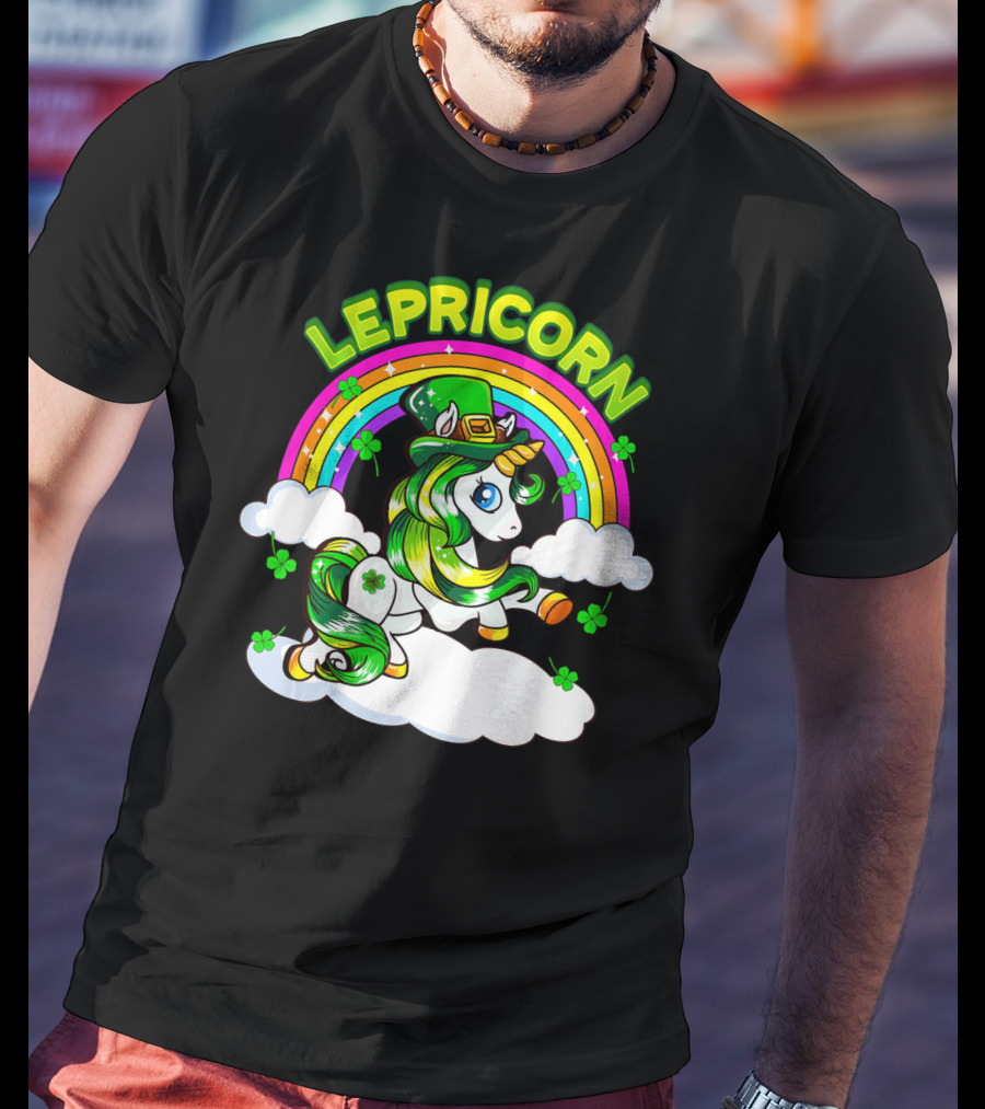 LEPRICORN St Patricks Day Girls Unicorn Iris Rainbow Clover T-Shirt
