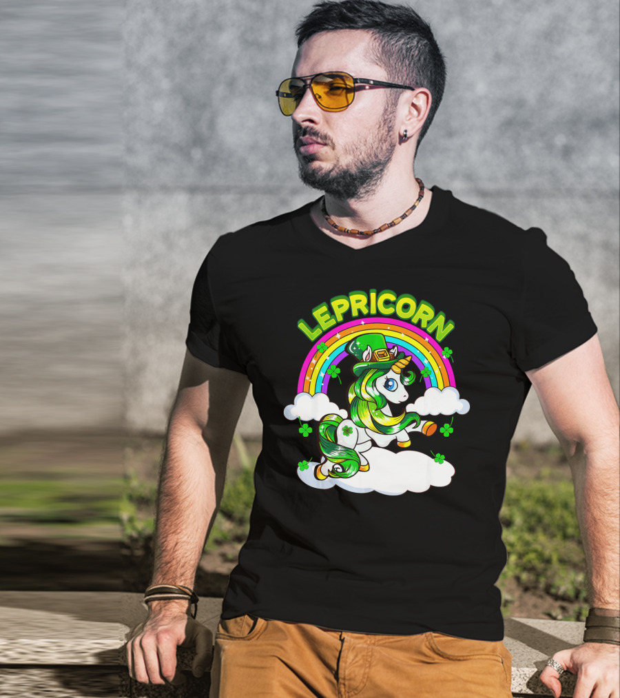 LEPRICORN St Patricks Day Girls Unicorn Iris Rainbow Clover T-Shirt