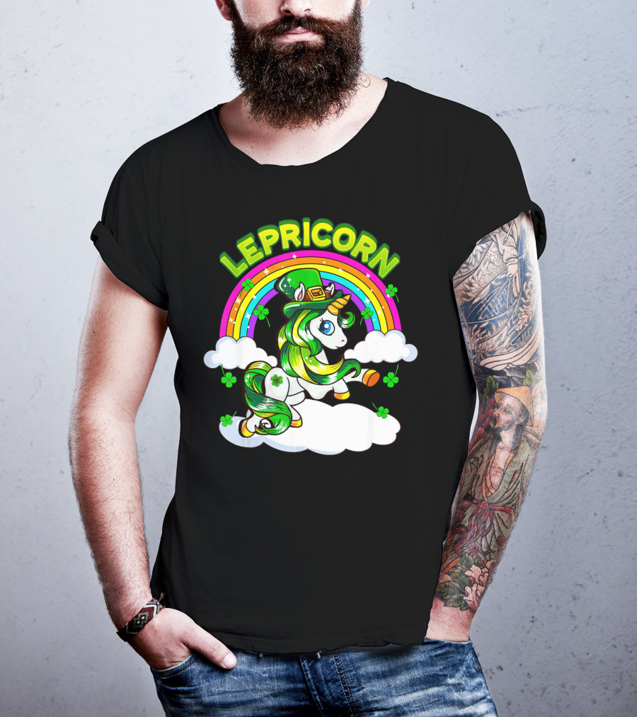 LEPRICORN St Patricks Day Girls Unicorn Iris Rainbow Clover T-Shirt