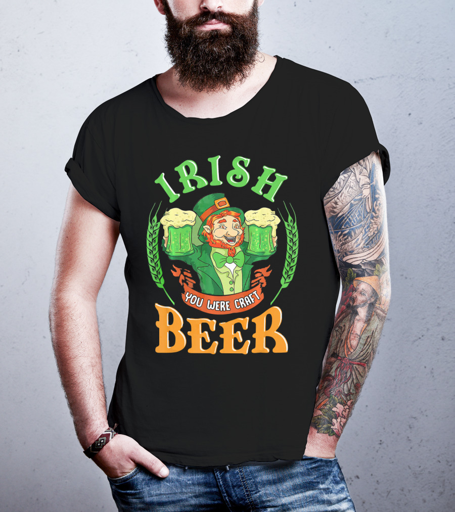 Irish You Were Craft Beer Green Leprechaun Cheers With Shamrocks T-Shirt