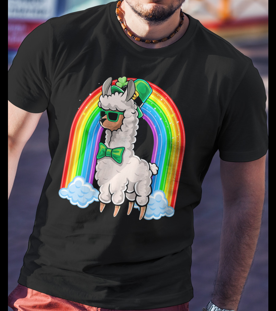 St. Patricks Day Llama Leprechaun Rainbow Shamrock T-Shirt