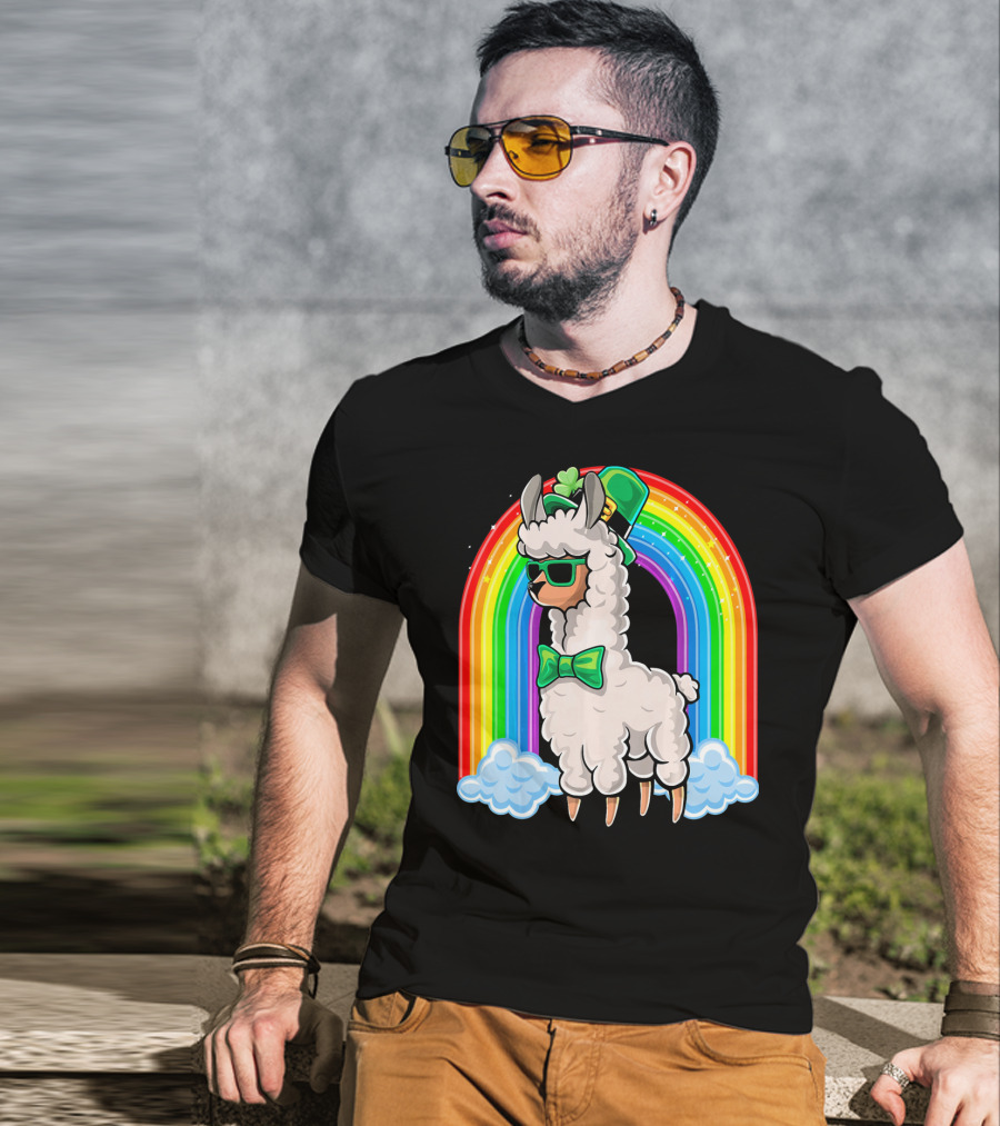 St. Patricks Day Llama Leprechaun Rainbow Shamrock T-Shirt
