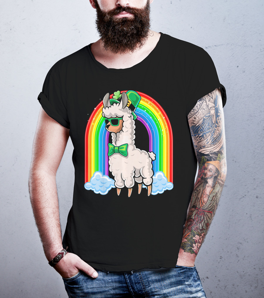 St. Patricks Day Llama Leprechaun Rainbow Shamrock T-Shirt