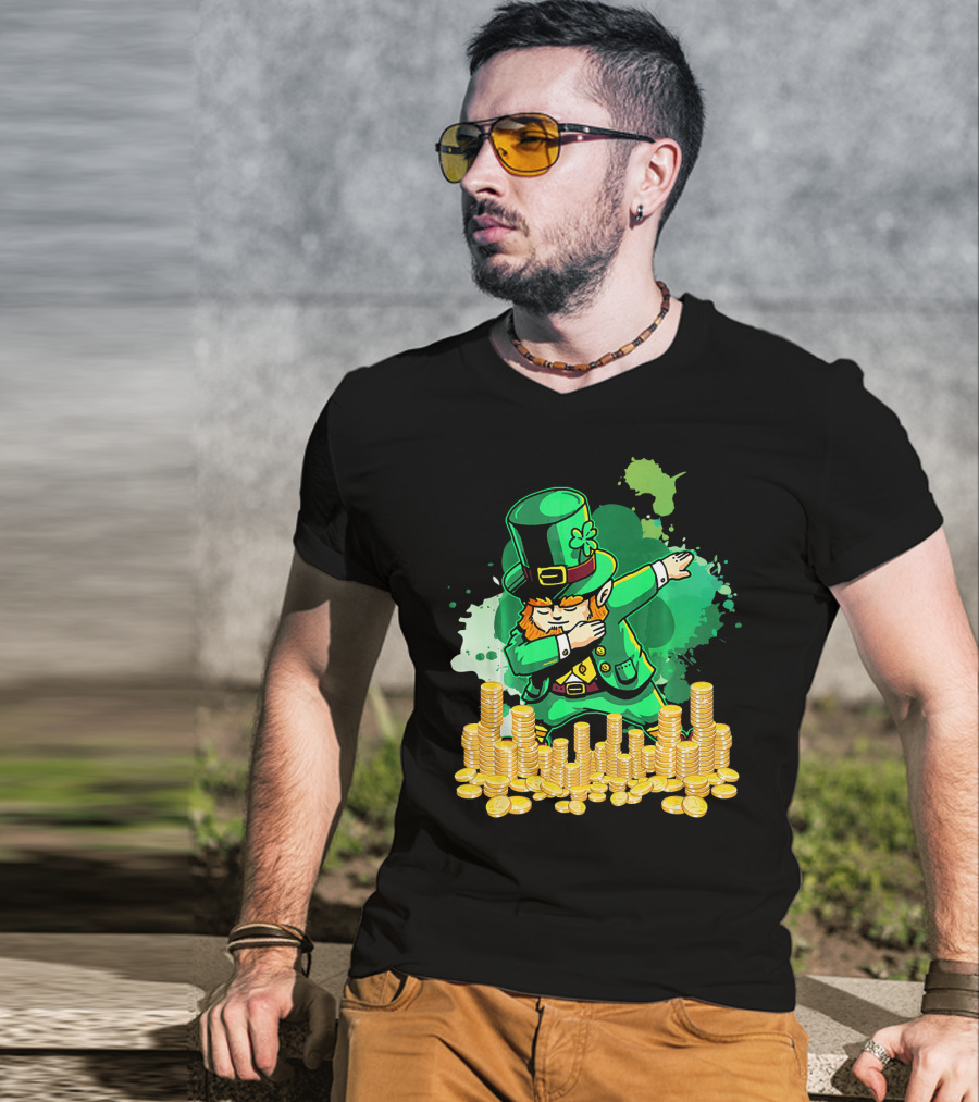 Dabbing Leprechaun And Gold Coins St. Patty's Day T-Shirt