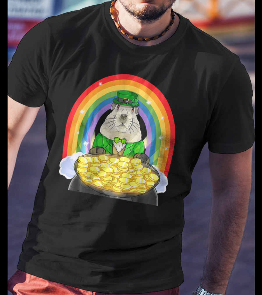 Groundhog Leprechaun Rainbow Gold St. Patrick's Day T-Shirt