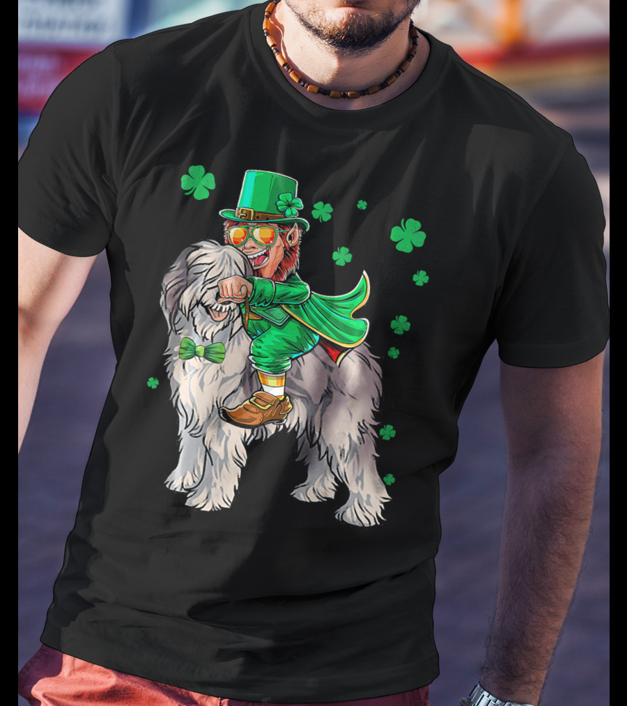 Leprechaun Olde English Sheepdog Shamrock St. Patrick's Day T-Shirt