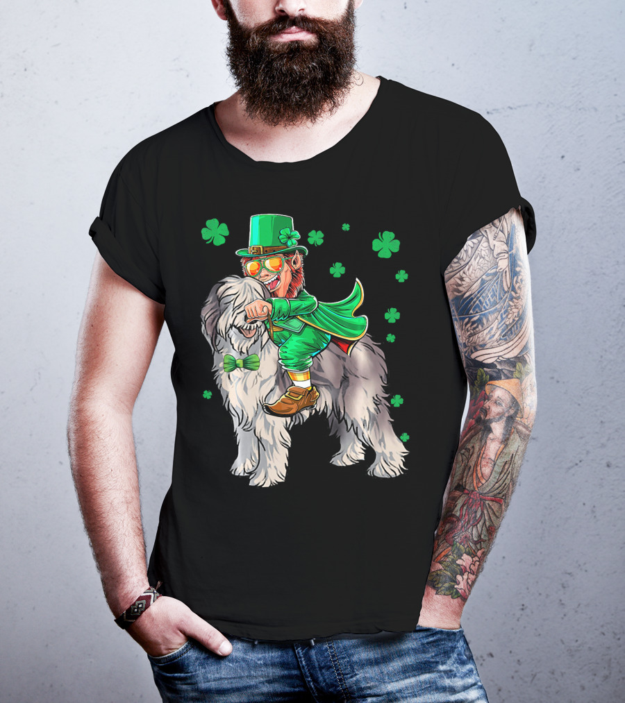 Leprechaun Olde English Sheepdog Shamrock St. Patrick's Day T-Shirt
