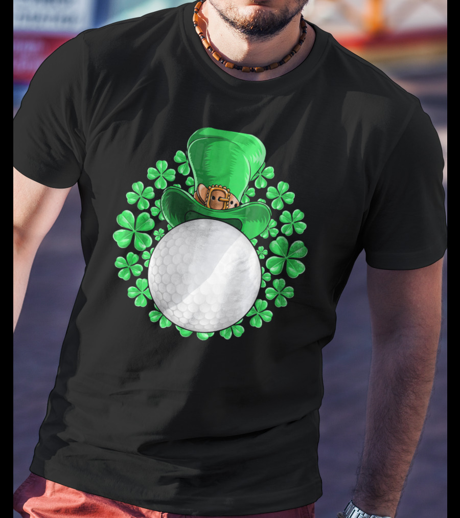 St Patricks Day Golfing Shamrock Hat Golf Ball T-Shirt