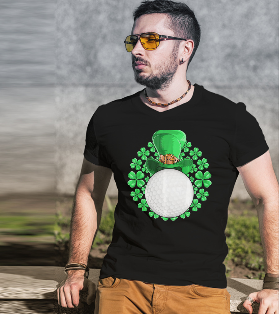 St Patricks Day Golfing Shamrock Hat Golf Ball T-Shirt