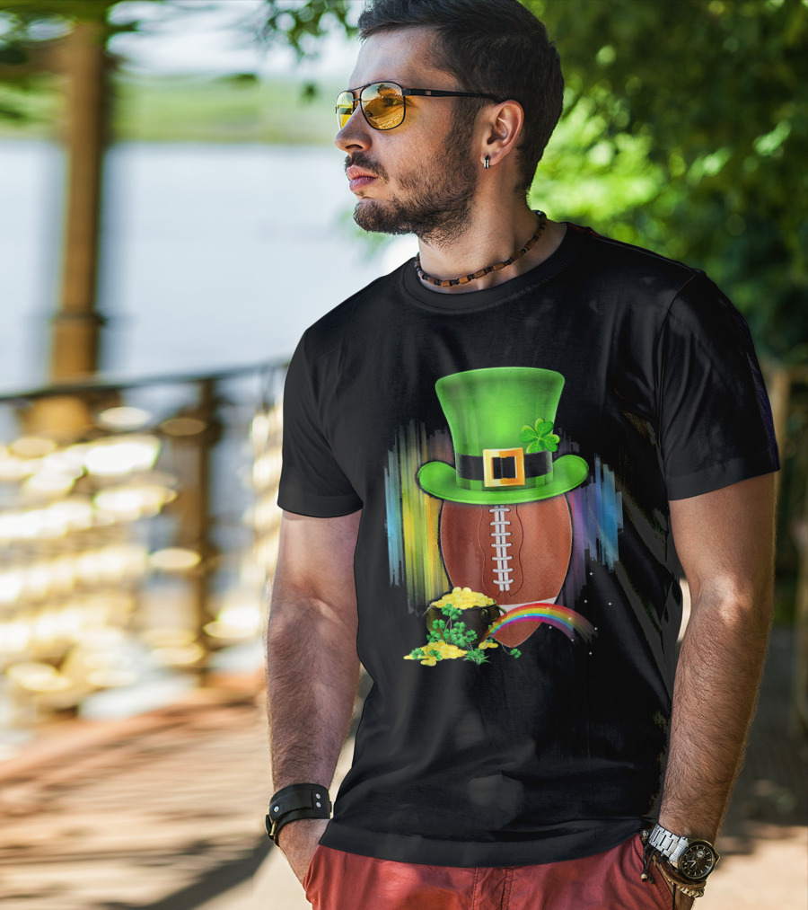 Saint Patricks Day Rugby Leprechaun Coin Rainbow T-Shirt
