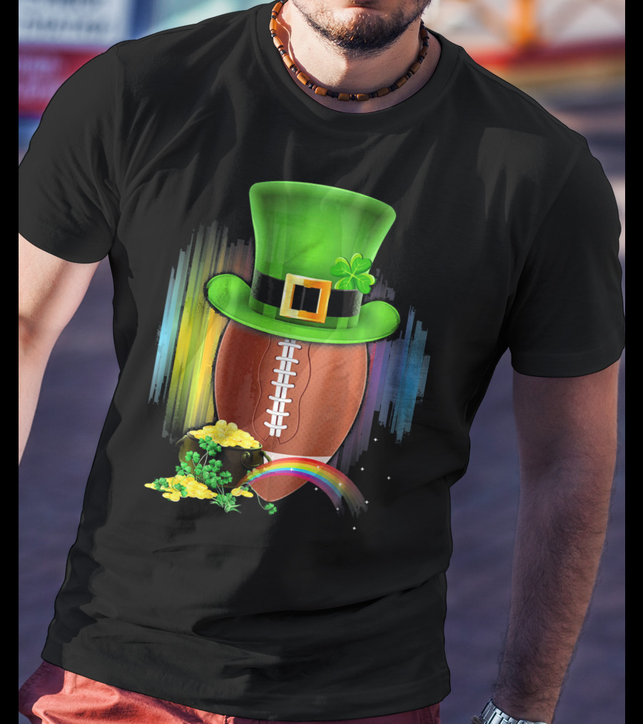 Saint Patricks Day Rugby Leprechaun Coin Rainbow T-Shirt