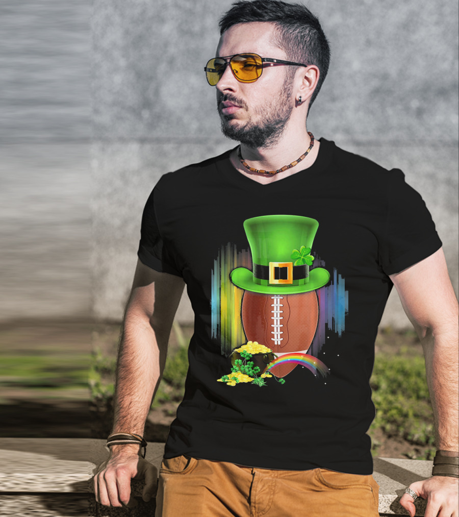 Saint Patricks Day Rugby Leprechaun Coin Rainbow T-Shirt