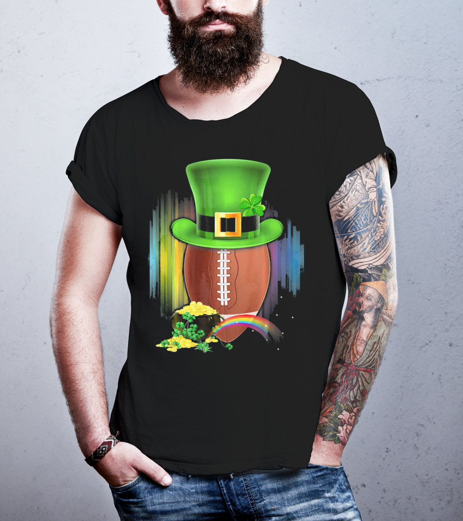 Saint Patricks Day Rugby Leprechaun Coin Rainbow T-Shirt