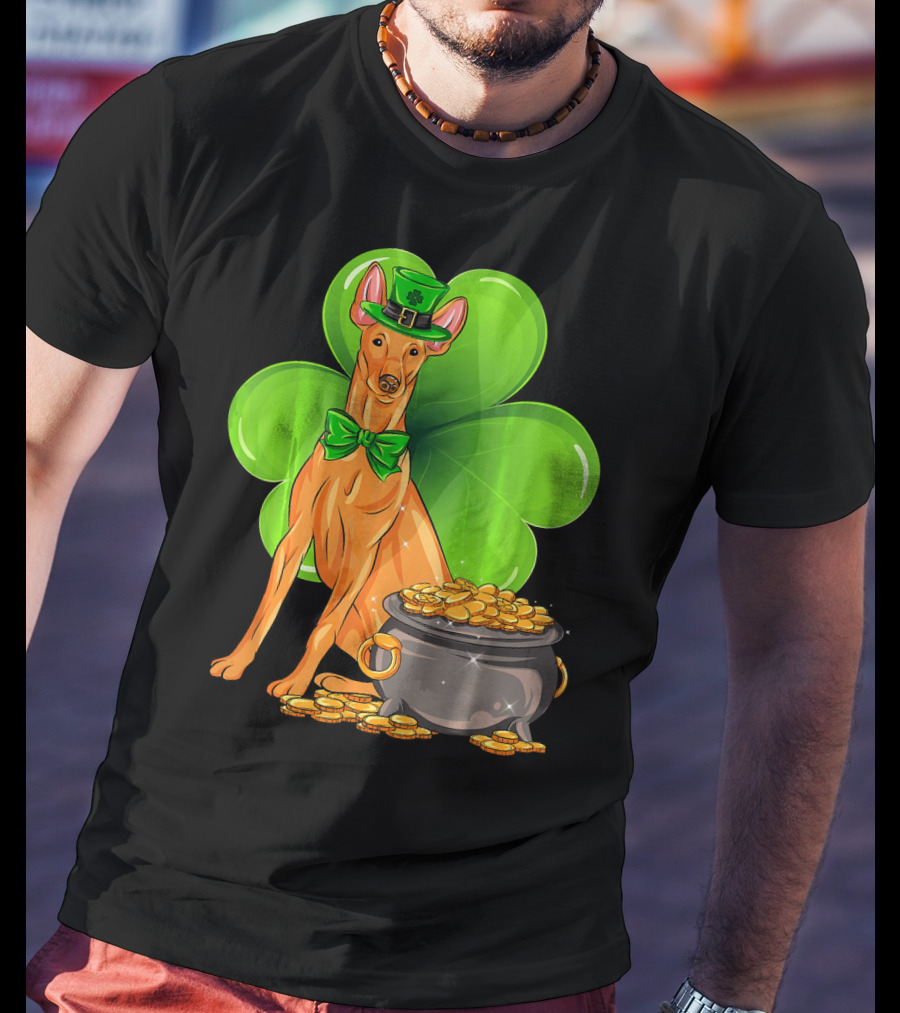 Pharaoh Hound St Patricks Day Leprechaun Clover Pot Of Gold T-Shirt