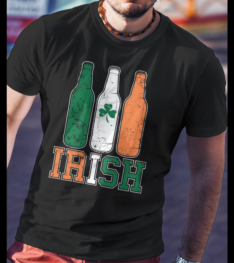 IRISH St Paddys Day Drinking Bottles With Shamrock Flag T-Shirt