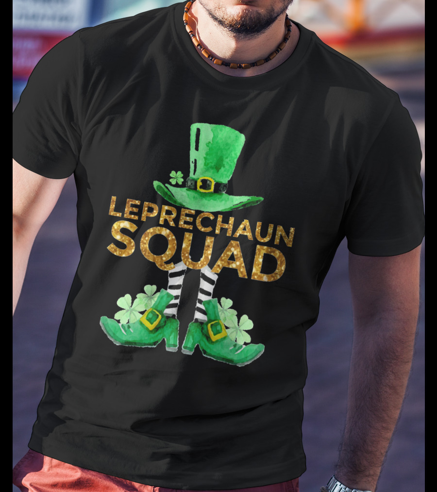 St Patricks Day Leprechaun Squad Gold Green Hat And Shoes T-Shirt