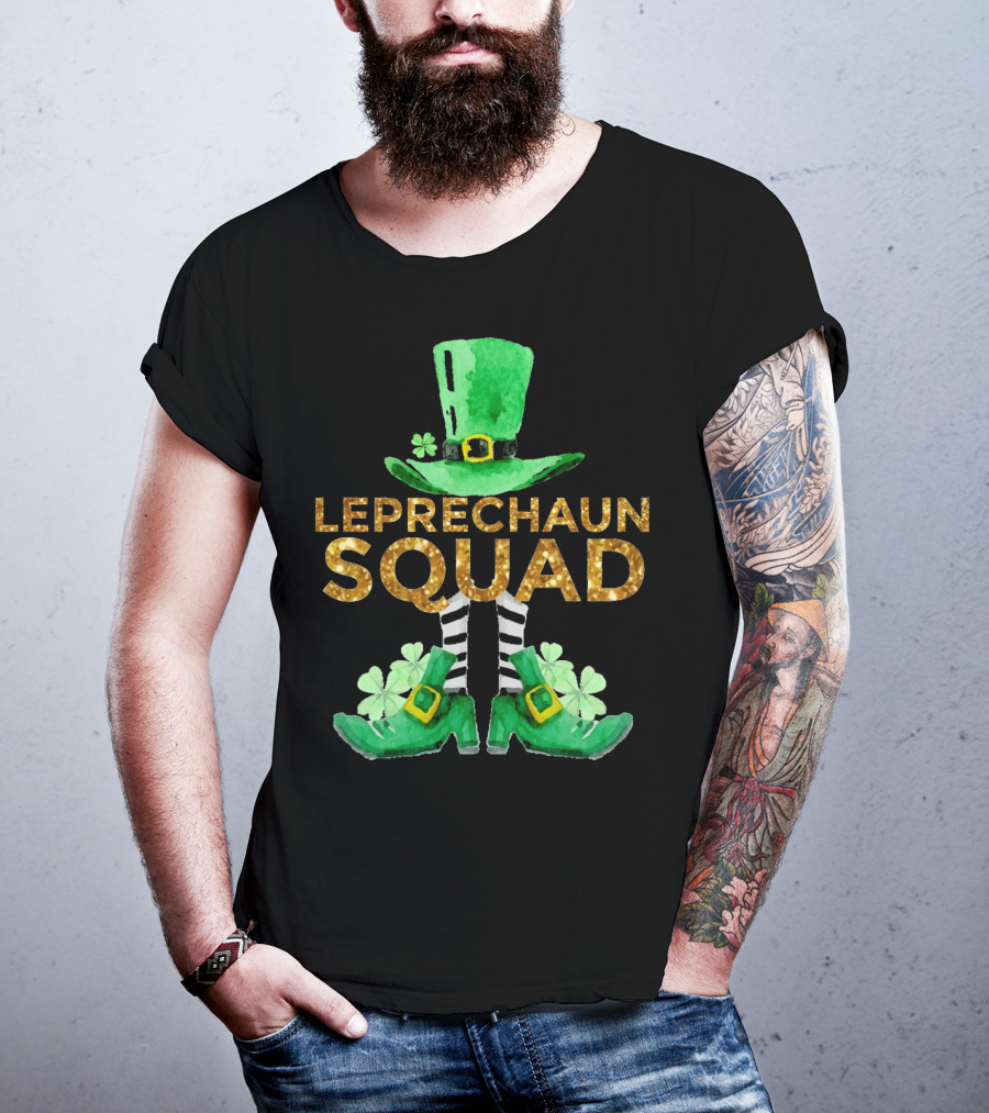 St Patricks Day Leprechaun Squad Gold Green Hat And Shoes T-Shirt