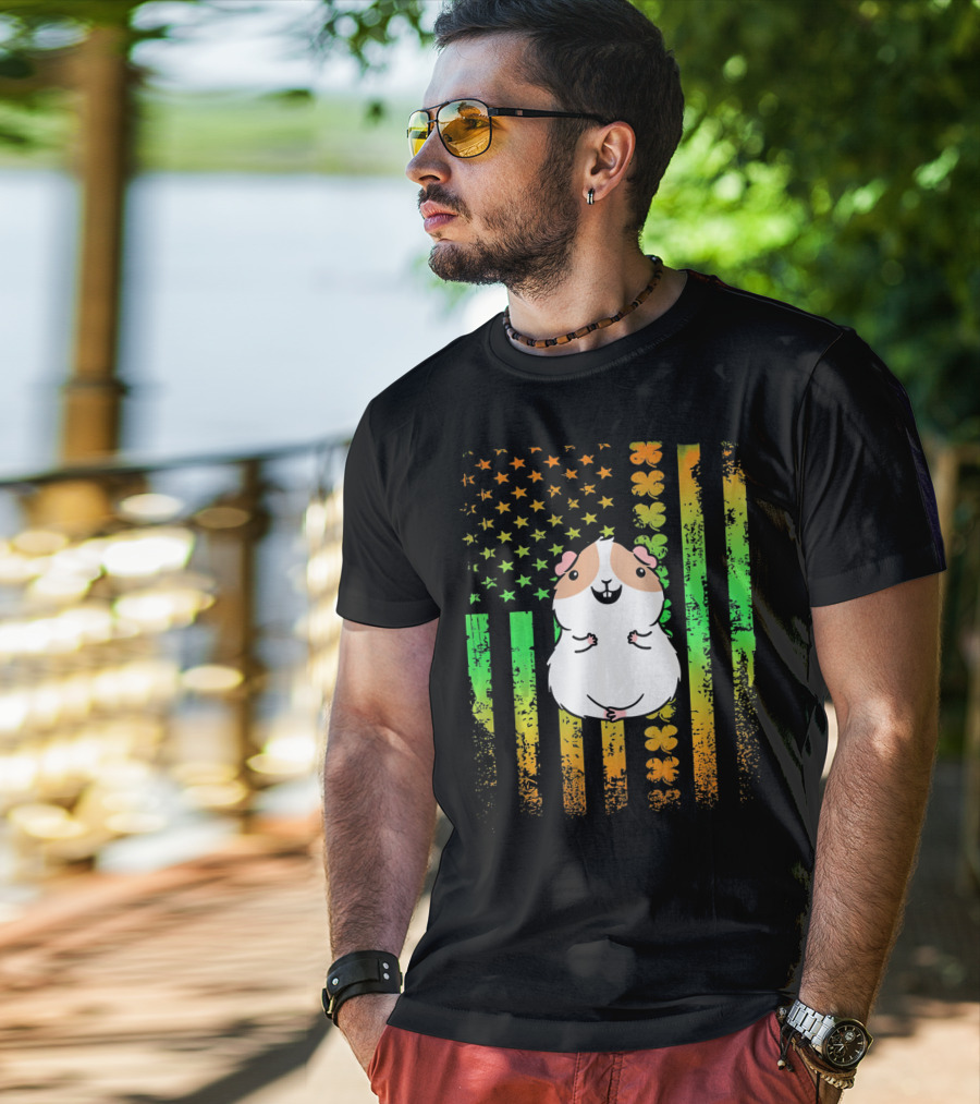 Guinea Pig American Flag Clover Theme Patriotic T-Shirt