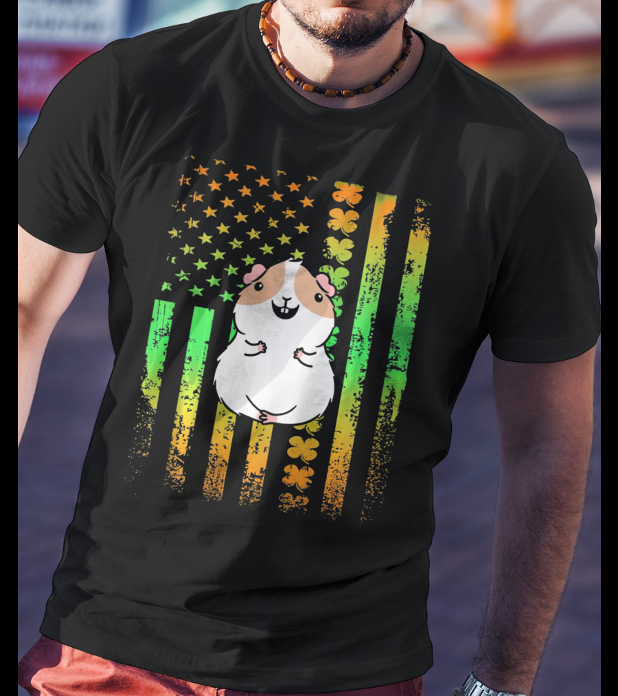 Guinea Pig American Flag Clover Theme Patriotic T-Shirt