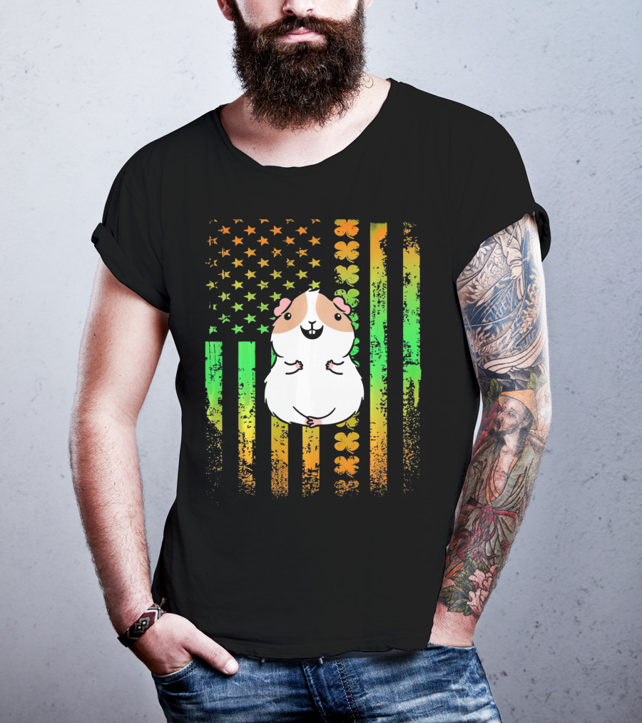 Guinea Pig American Flag Clover Theme Patriotic T-Shirt