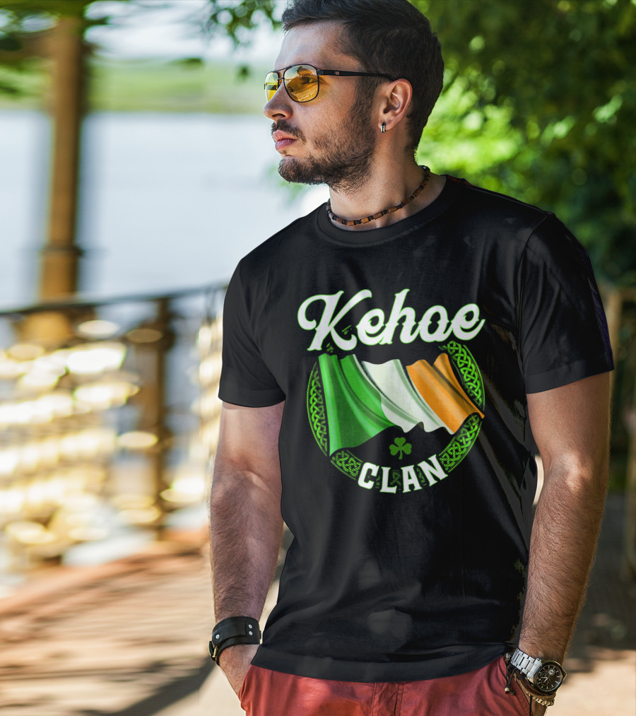 Kehoe Clan Irish Last Name Ireland Flag Shamrock T-Shirt