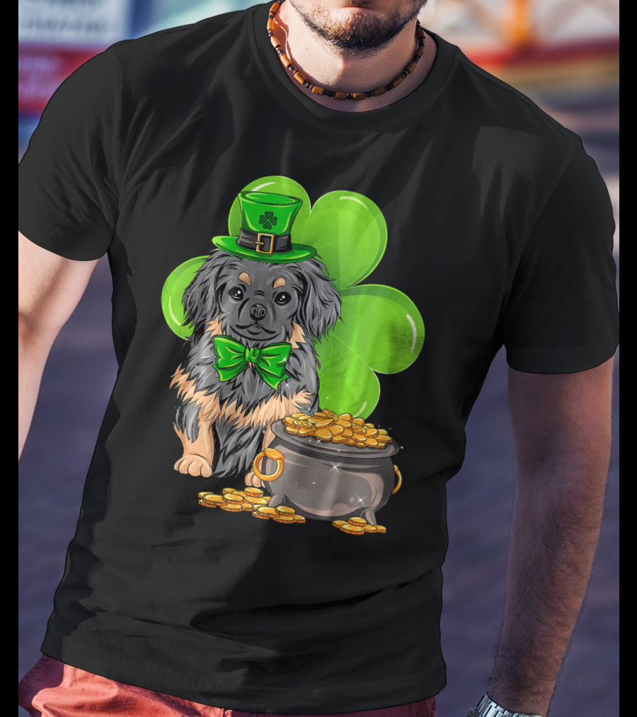 Pekingese St Patricks Day Leprechaun Dog Clover Hat Pot Of Gold T-Shirt