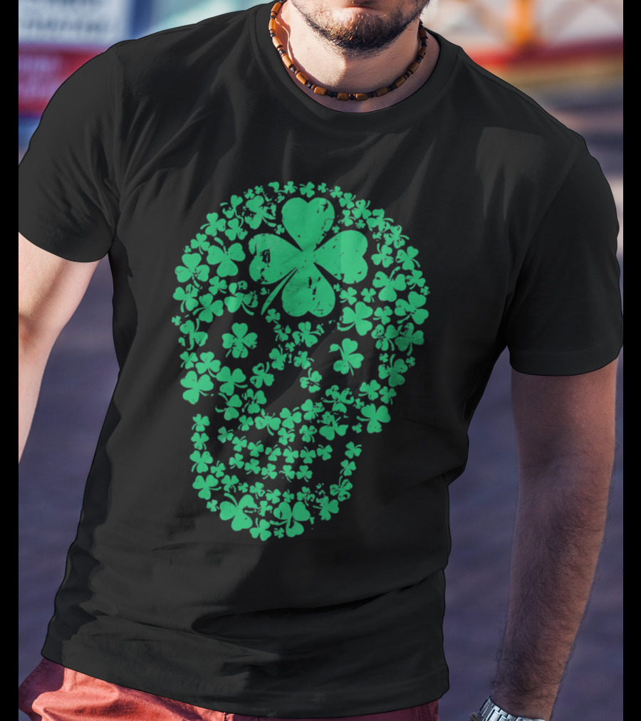 Shamrock Skull Clover Leaf Irish Luck T-Shirt