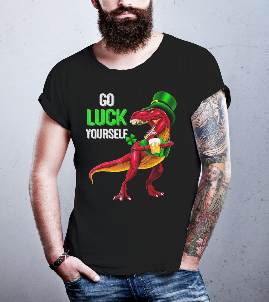 St Patricks Day Rex Go Luck Yourself Dinosaur Hat Beer T-Shirt
