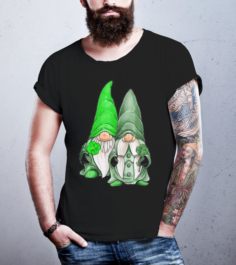 Green Gnomes Tomte Leprechaun Shamrock St. Patrick's Day Duo T-Shirt