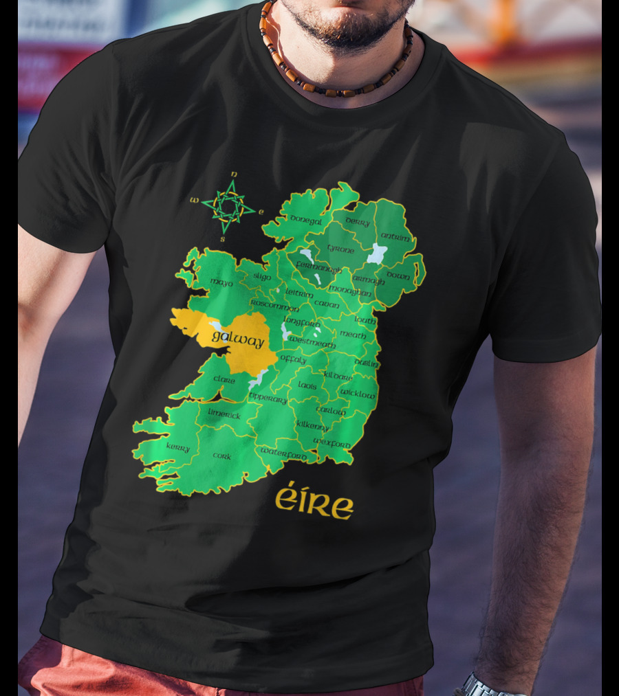 Galway Éire Irish County Map With Compass Rose T-Shirt