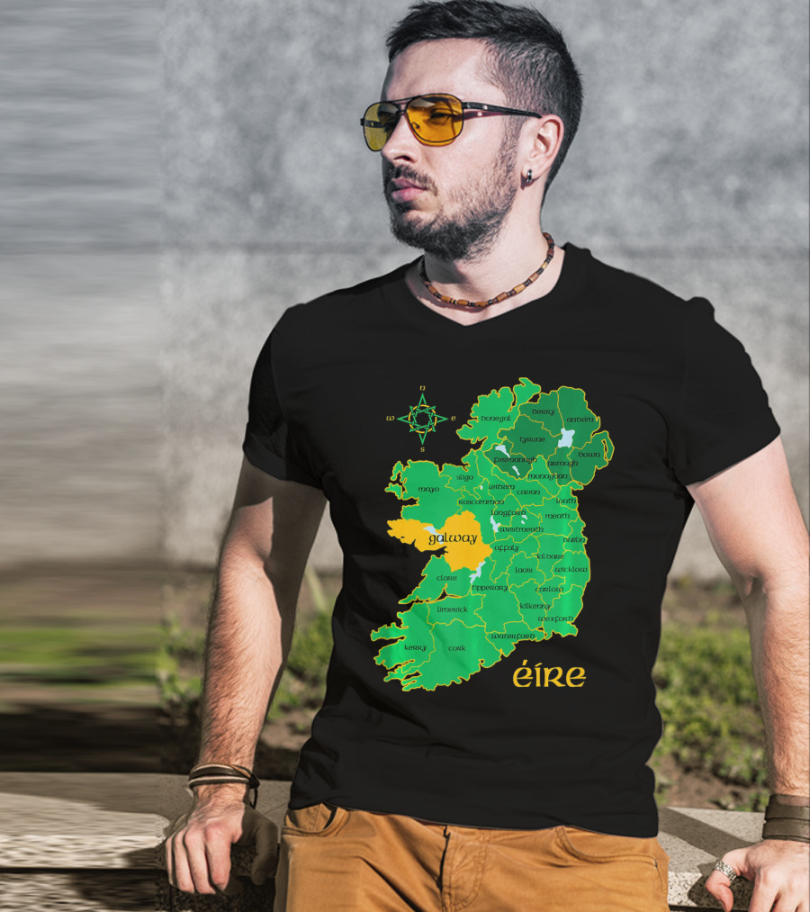 Galway Éire Irish County Map With Compass Rose T-Shirt