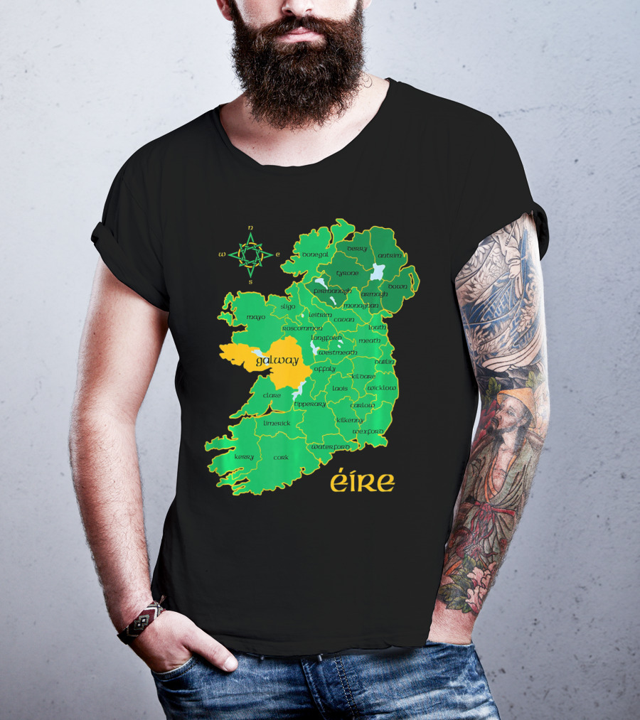 Galway Éire Irish County Map With Compass Rose T-Shirt