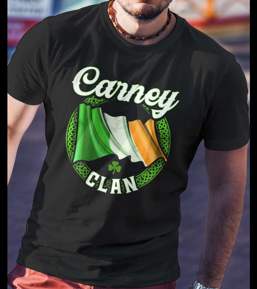 Carney Clan Irish Flag Ireland Celtic Knot Surname T-Shirt