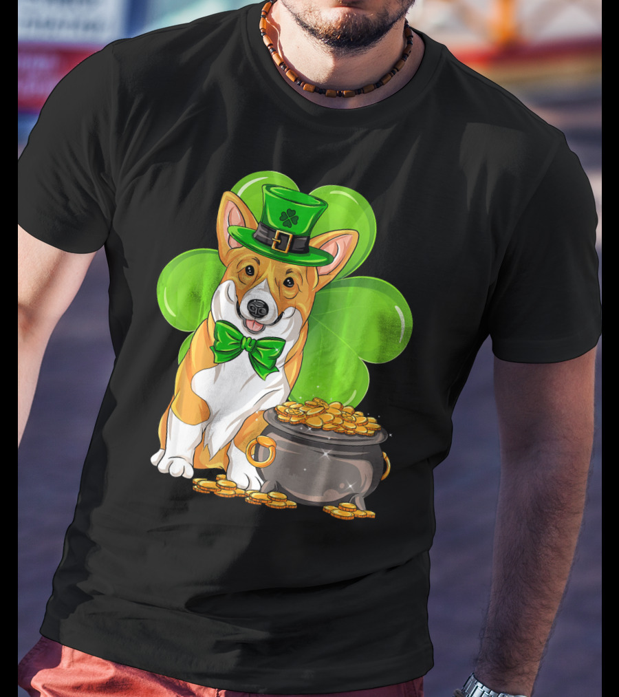 Pembroke Welsh Corgi St Patricks Day Leprechaun Hat Shamrock Pot Of Gold T-Shirt