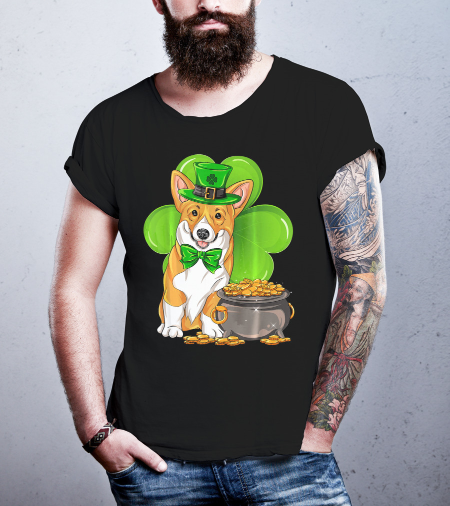 Pembroke Welsh Corgi St Patricks Day Leprechaun Hat Shamrock Pot Of Gold T-Shirt