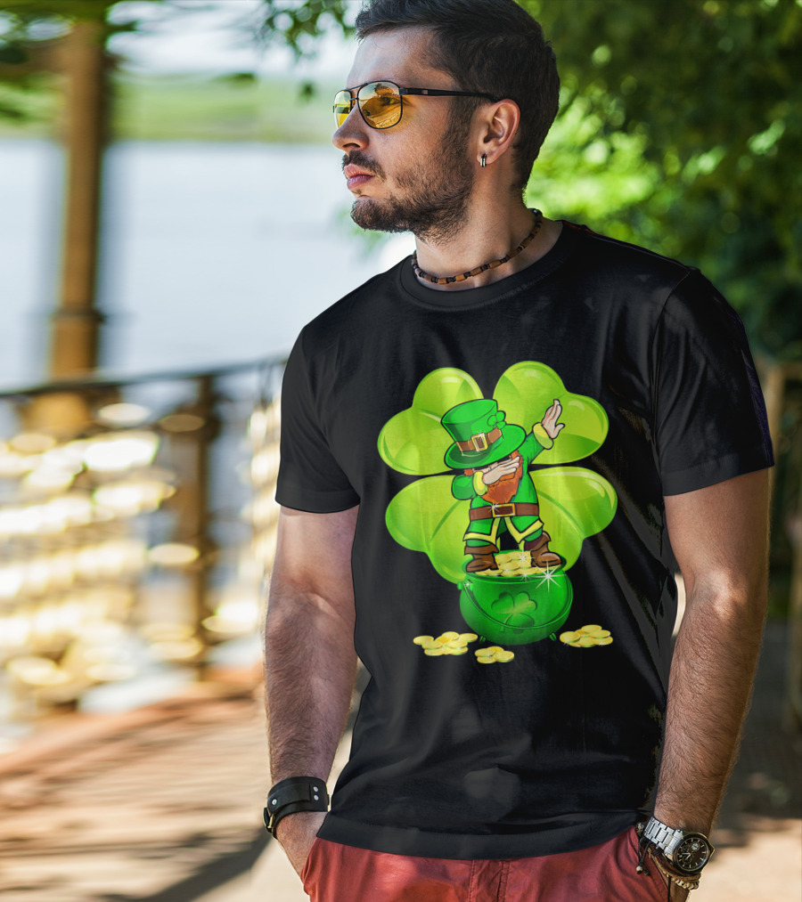 Dabbing Leprechaun Gold Coins Shamrock T-Shirt