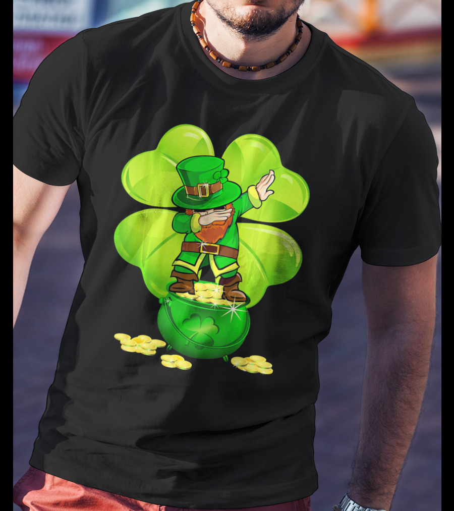 Dabbing Leprechaun Gold Coins Shamrock T-Shirt