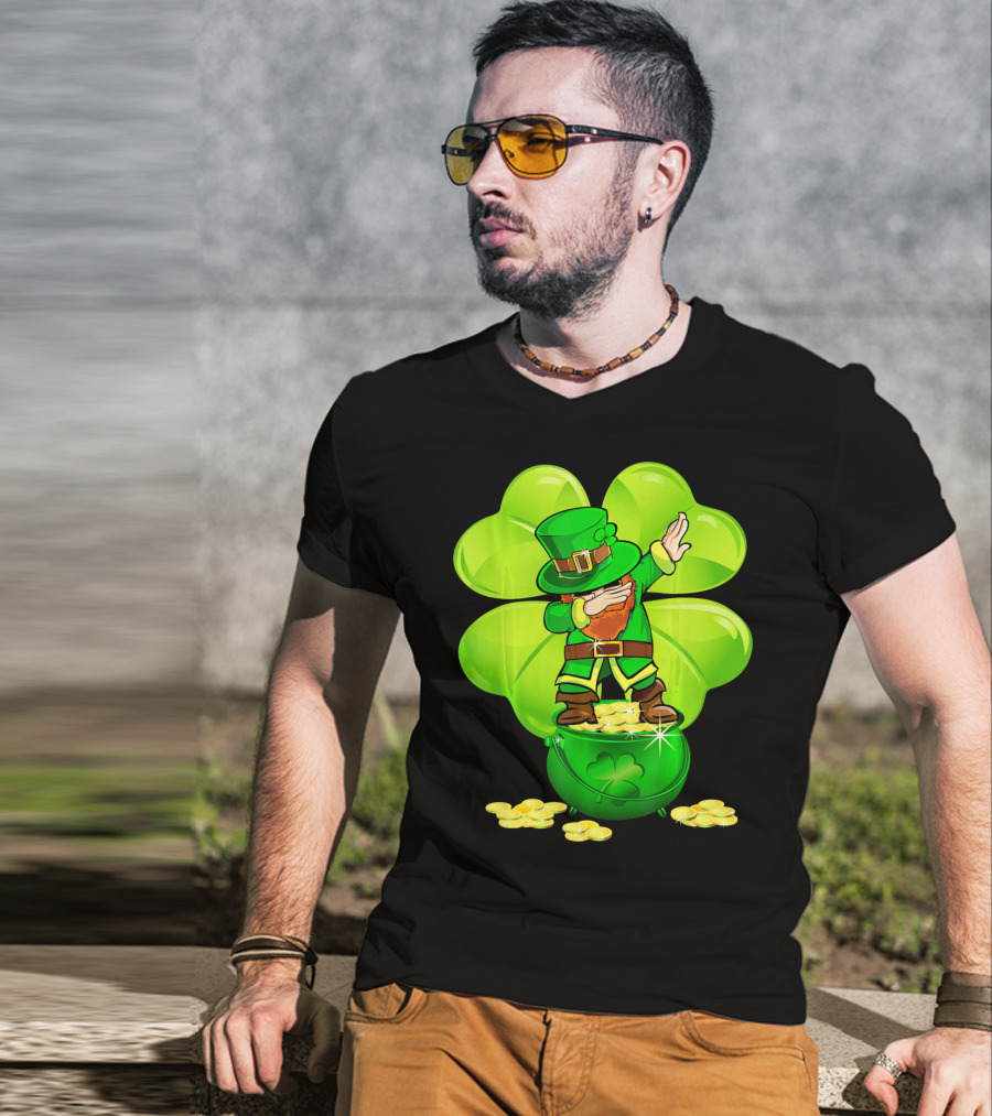 Dabbing Leprechaun Gold Coins Shamrock T-Shirt