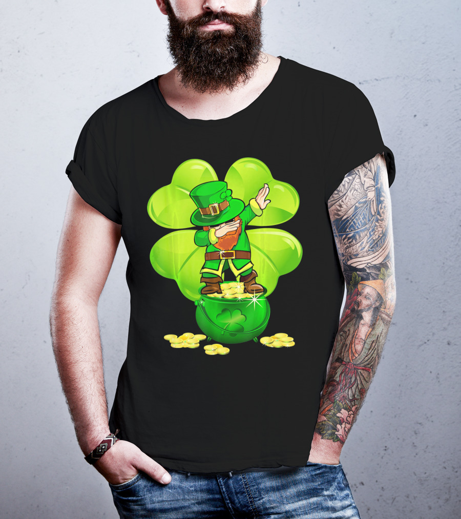 Dabbing Leprechaun Gold Coins Shamrock T-Shirt