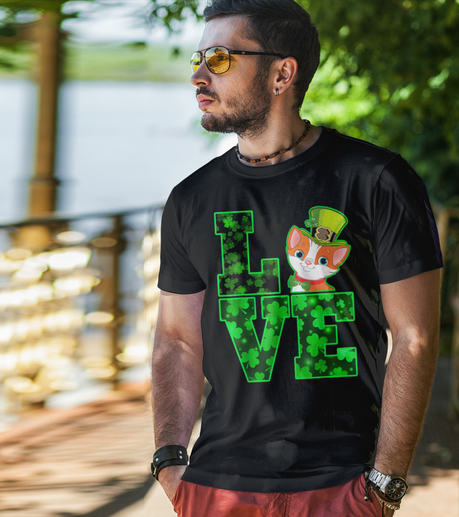 LOVE CAT Shamrock Leprechaun Hat Bow Tie T-Shirt
