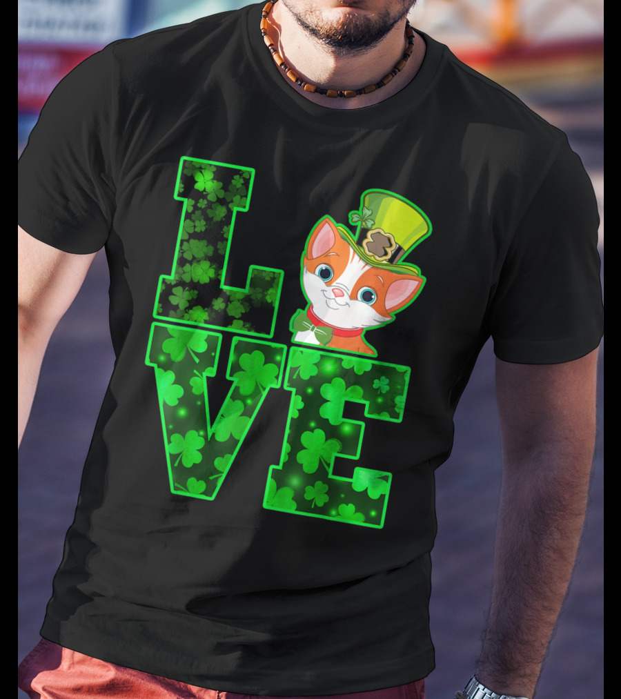 LOVE CAT Shamrock Leprechaun Hat Bow Tie T-Shirt
