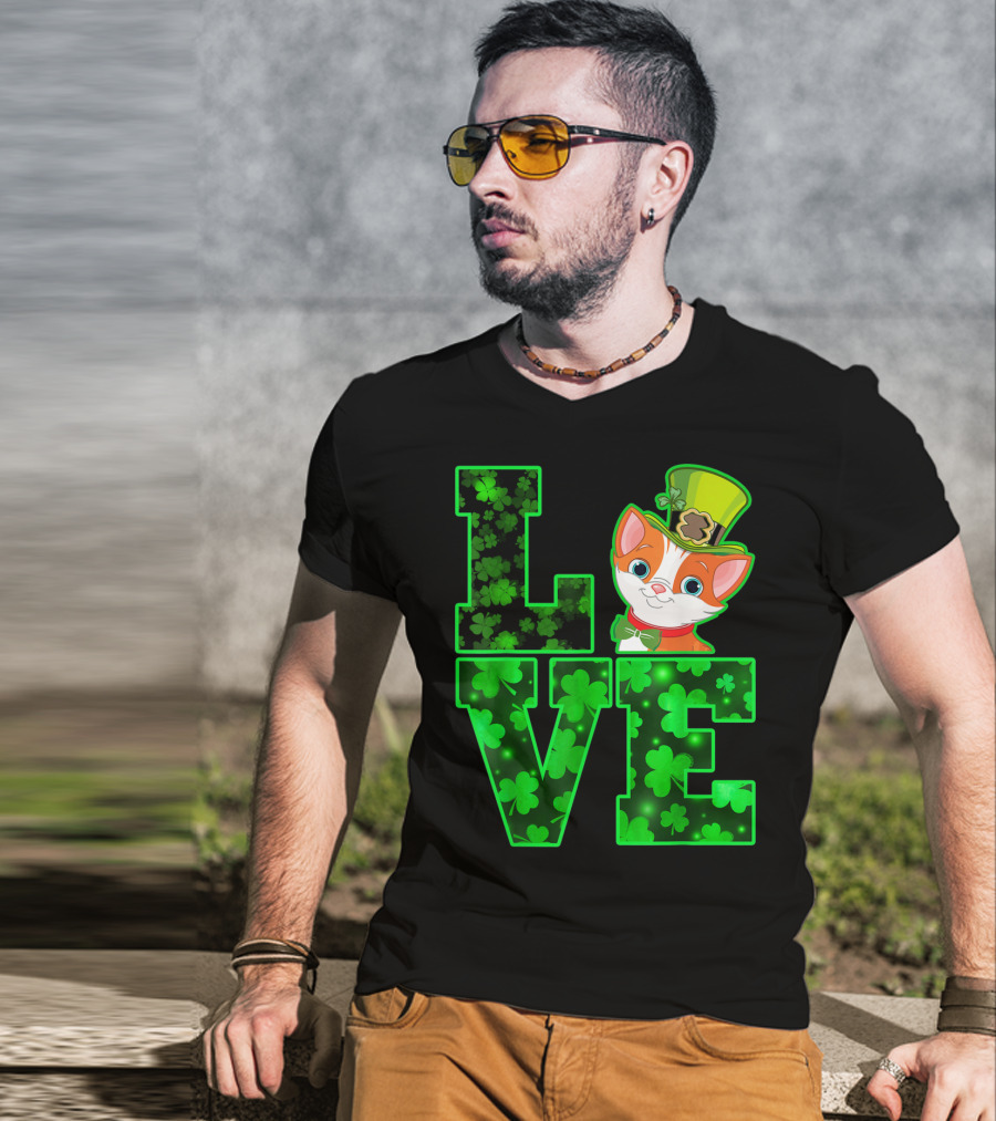 LOVE CAT Shamrock Leprechaun Hat Bow Tie T-Shirt