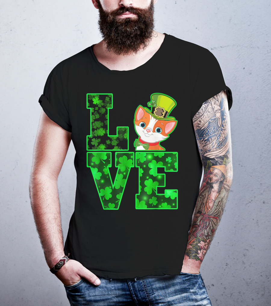 LOVE CAT Shamrock Leprechaun Hat Bow Tie T-Shirt