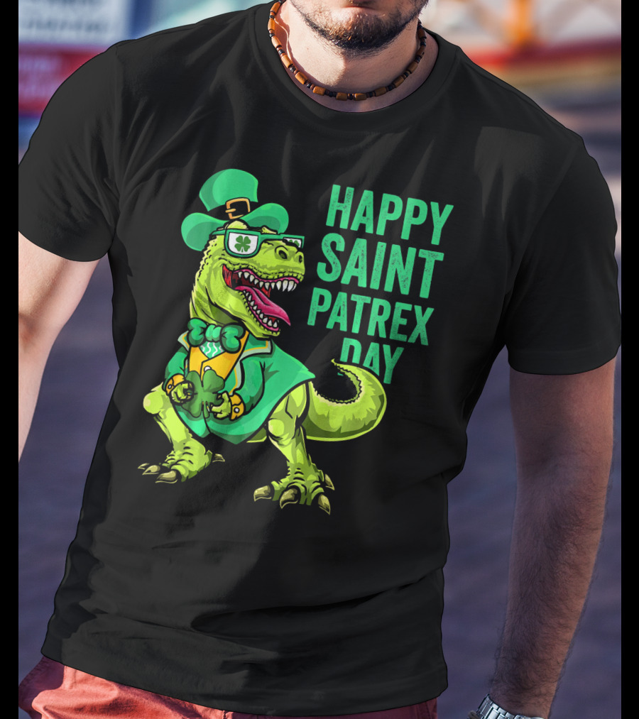 Happy Saint Patrex Day Irish Leprechaun Dinosaur T-Shirt
