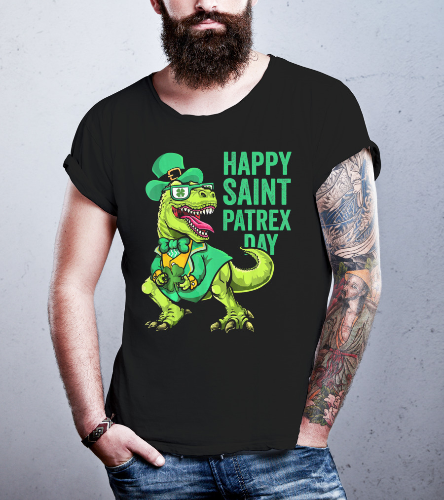 Happy Saint Patrex Day Irish Leprechaun Dinosaur T-Shirt